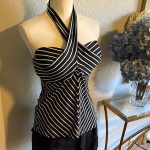 Coco Reef black and white striped, halter style Tankini top size 36/38 D